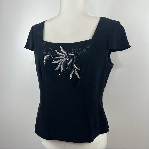 My Ferry Vintage Black 3D Textured Floral Sequin Beaded Detail Top & Blazer - Picture 15 of 15